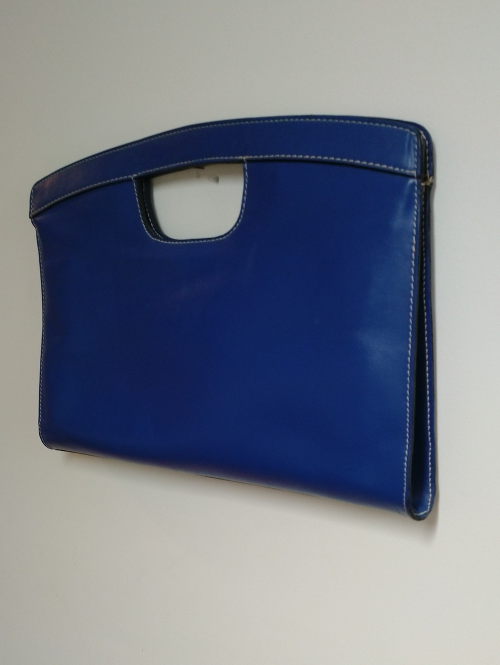 Adrienne Vittadini Vintage Royal Blue Leather Structured Cutout Handle Clutch